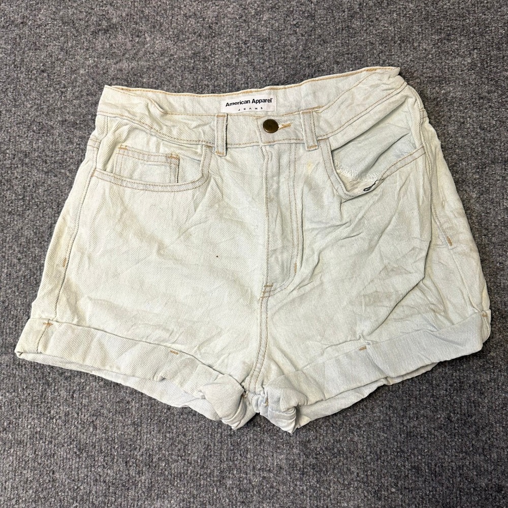 American Apparel Shorts Womens Size 28 Blue Denim High Waist Cuffed USA Made